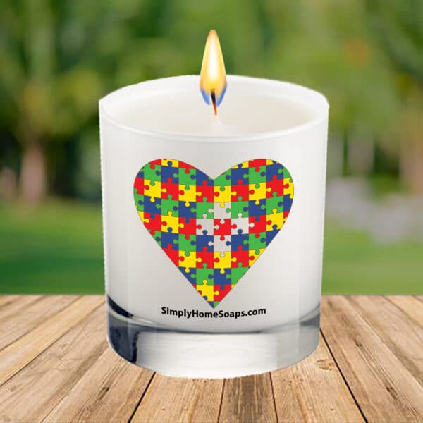 Autism Awareness Heart Puzzle – Glass Saying Soy Candle