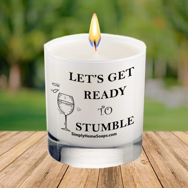 Front view of ‘Let’s Get Ready To Stumble’ candle